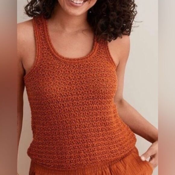Aerie Chunky Crochet Open Knit Navy Blue Tank Top Size L - Picture 2 of 8